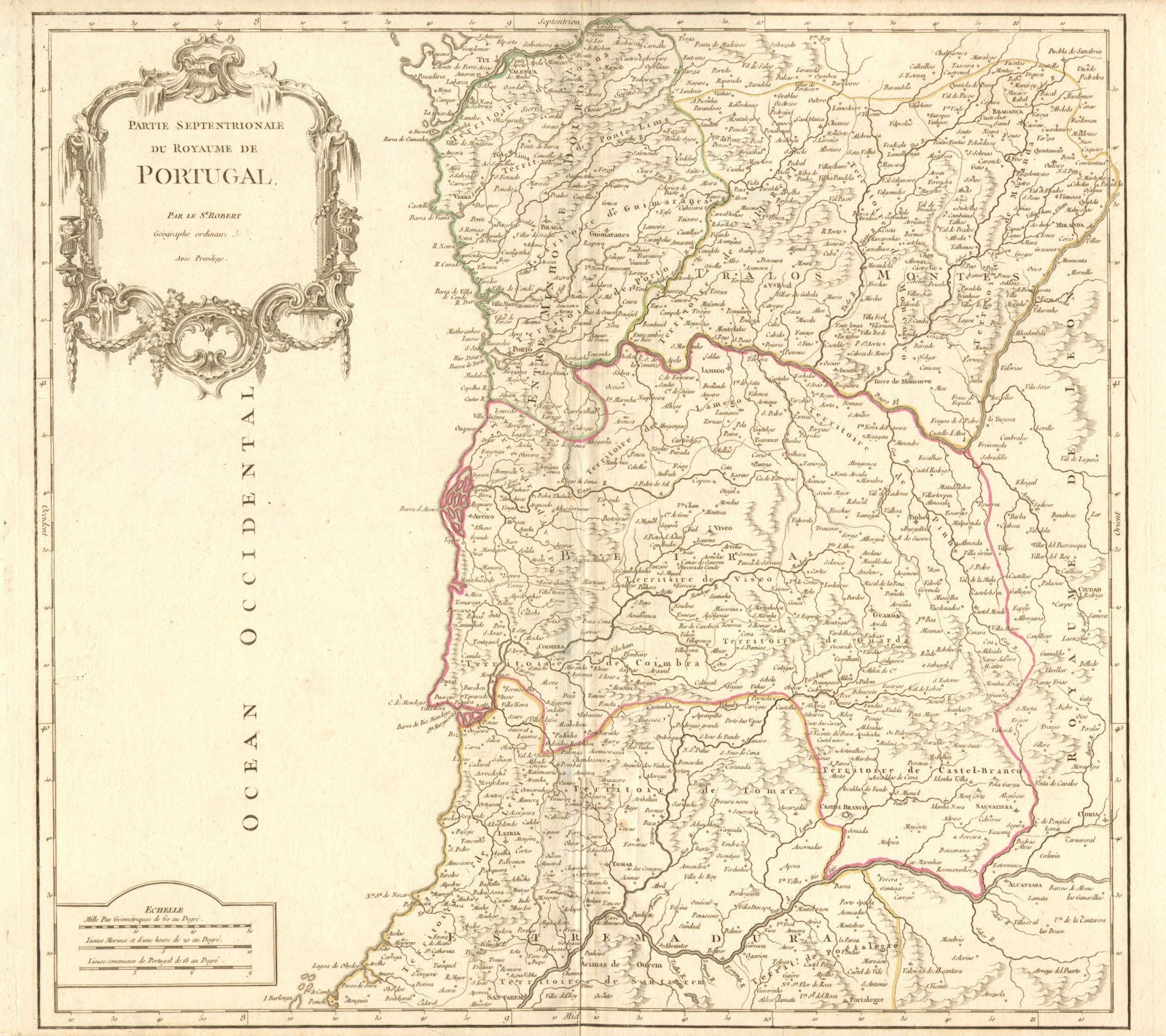 'PARTIE SEPTENTRIONALE DU ROYAUME DE PORTUGAL'. Porto. DE VAUGONDY c1750 map